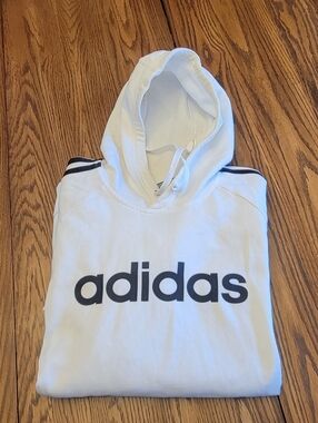Adidas Mens Snow White Pullover Hoodie Large Black Stripes Black logo